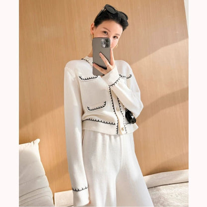 Xiaoxiangfeng knitted casual fashion sports suit for women, autumn clothing, age-reducing temperament, socialite wide-leg pants two-piece set, western style