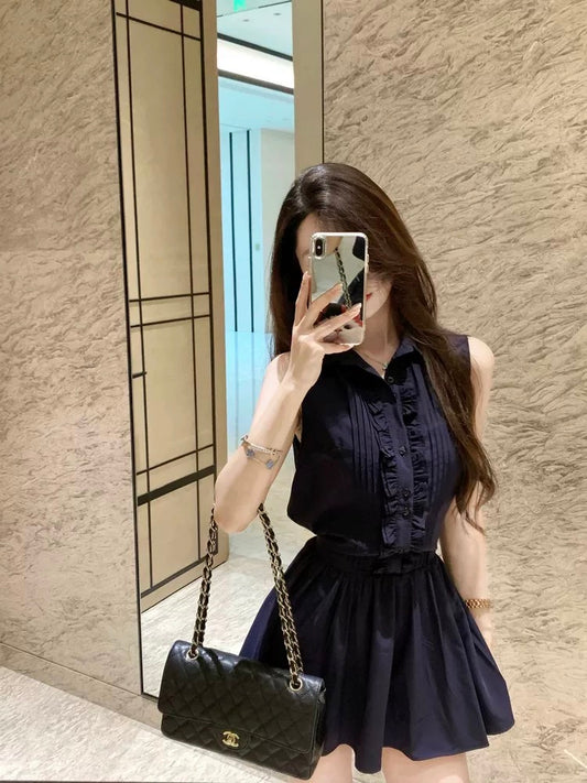 French pure desire polo shirt dress female design niche slim temperament sleeveless vest short skirt summer