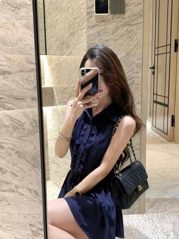 French pure desire polo shirt dress female design niche slim temperament sleeveless vest short skirt summer