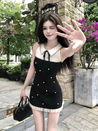 2025 summer new design small fragrance style sleeveless dress female temperament rich daughter waist slim short skirt