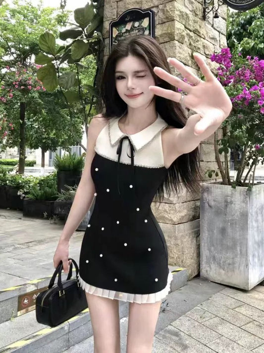 2025 summer new design small fragrance style sleeveless dress female temperament rich daughter waist slim short skirt