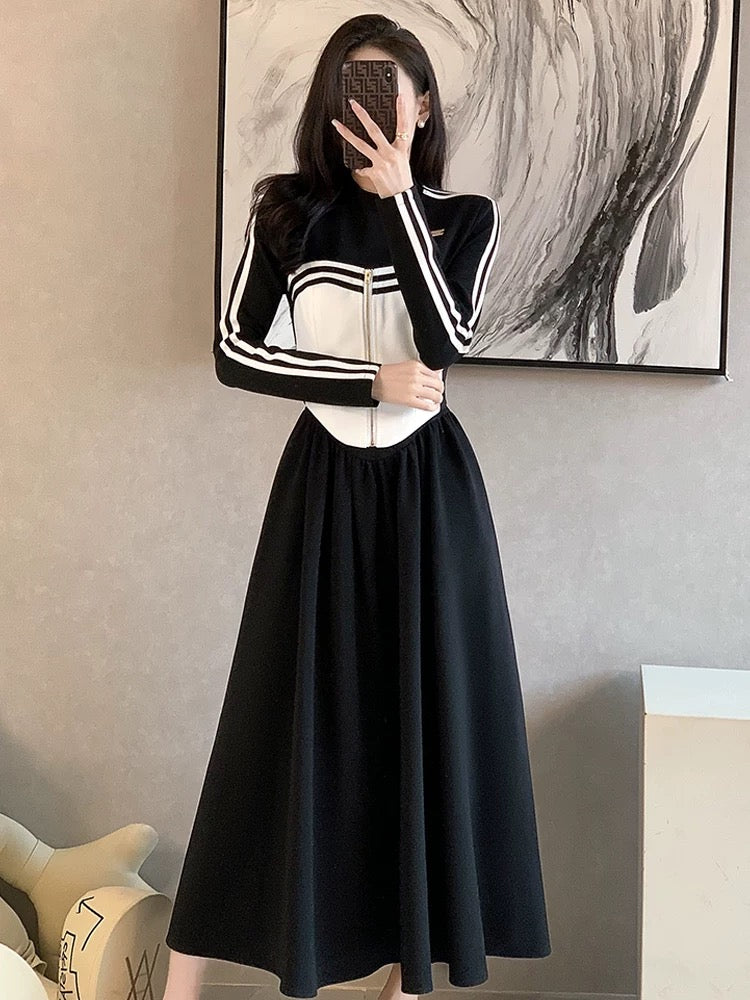 Spring 2024 New Casual Sweater Dress Women's Waist Temperament Long French Chic Unique Skirt