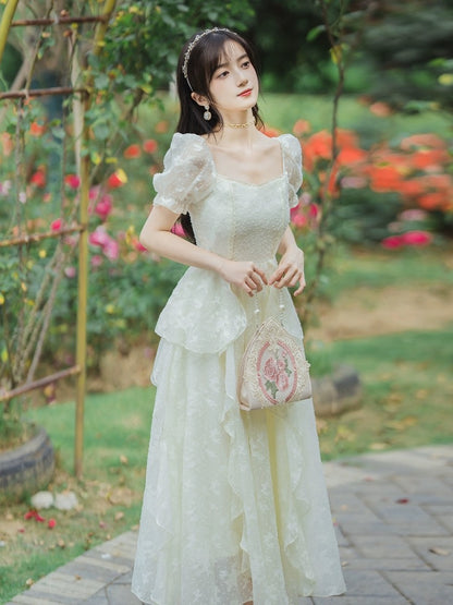 Tea break French first love dress Yunnan travel seaside vacation beach long dress Summer style super fairy pastoral style