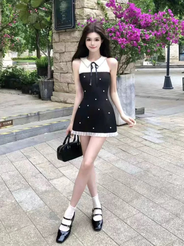 2025 summer new design small fragrance style sleeveless dress female temperament rich daughter waist slim short skirt