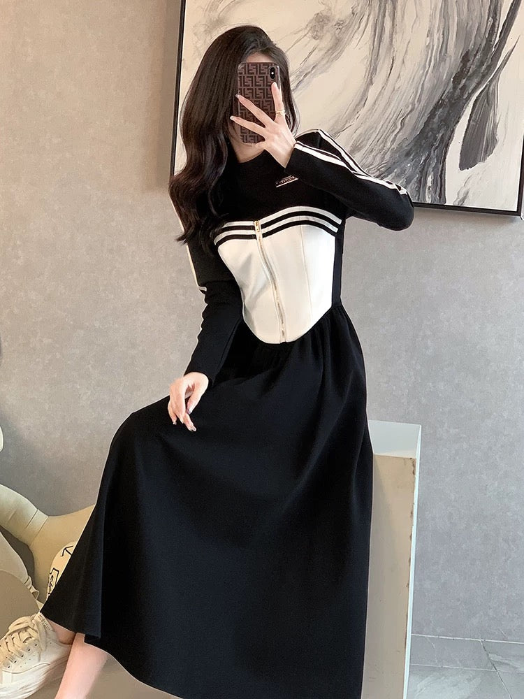 Spring 2024 New Casual Sweater Dress Women's Waist Temperament Long French Chic Unique Skirt