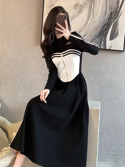 Spring 2024 New Casual Sweater Dress Women's Waist Temperament Long French Chic Unique Skirt