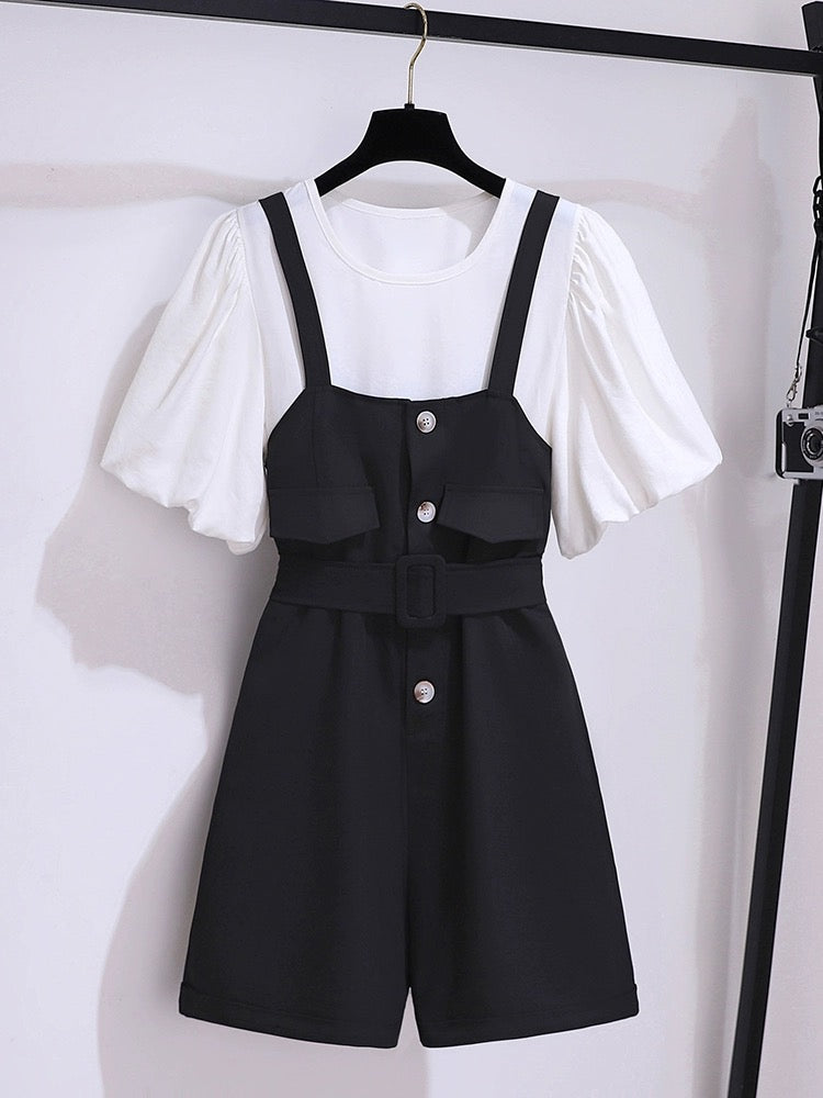 Overalls suit for women in summer 2024 new style for small people, a complete set of tall, fashionable and stylish shorts, two pieces