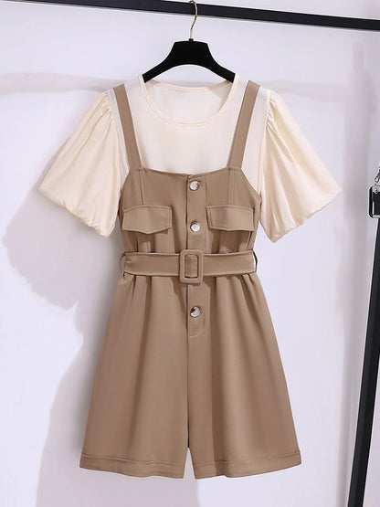 Overalls suit for women in summer 2024 new style for small people, a complete set of tall, fashionable and stylish shorts, two pieces