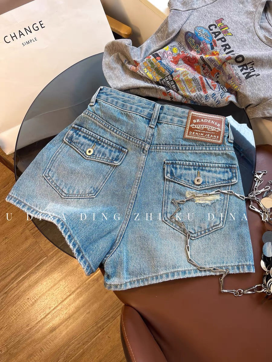 Women's Summer Distressed Denim Shorts – Loose, High-Waisted, European-Style "Hot Pants" – Trendy A-Line Wide-Leg Fit