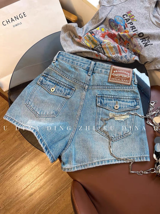 Women's Summer Distressed Denim Shorts – Loose, High-Waisted, European-Style "Hot Pants" – Trendy A-Line Wide-Leg Fit