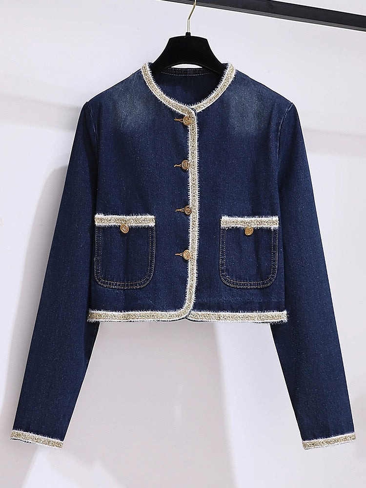 Small fragrant style denim suit for women early spring 2024 new popular style small temperament high-end skirt two-piece set