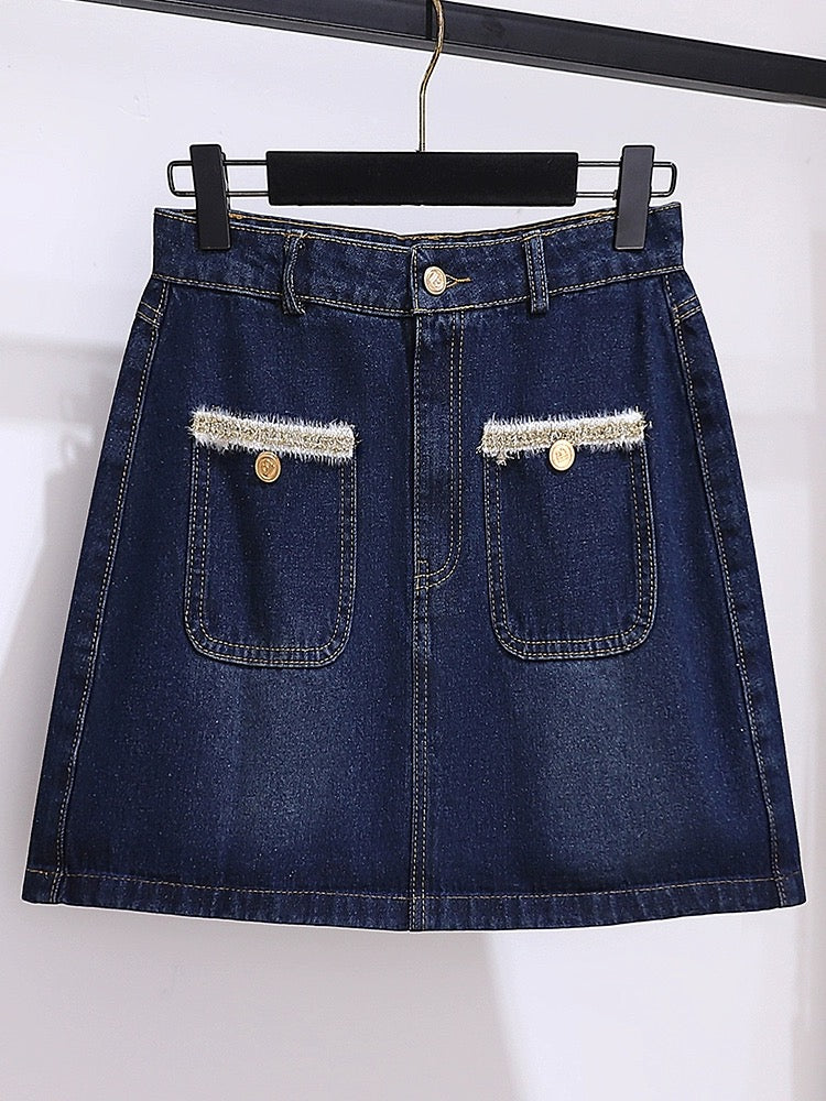Small fragrant style denim suit for women early spring 2024 new popular style small temperament high-end skirt two-piece set