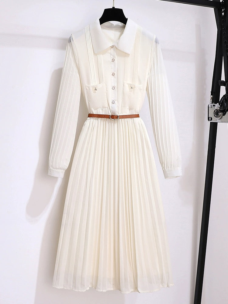 Tea break French long-sleeved dress early spring women's clothing 2024 new style waist slimming gentle temperament shirt long skirt