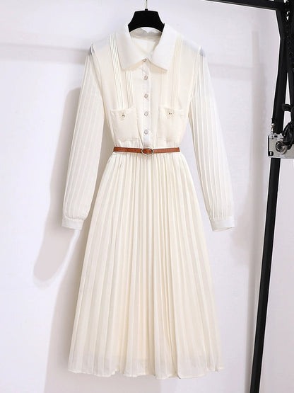 Tea break French long-sleeved dress early spring women's clothing 2024 new style waist slimming gentle temperament shirt long skirt