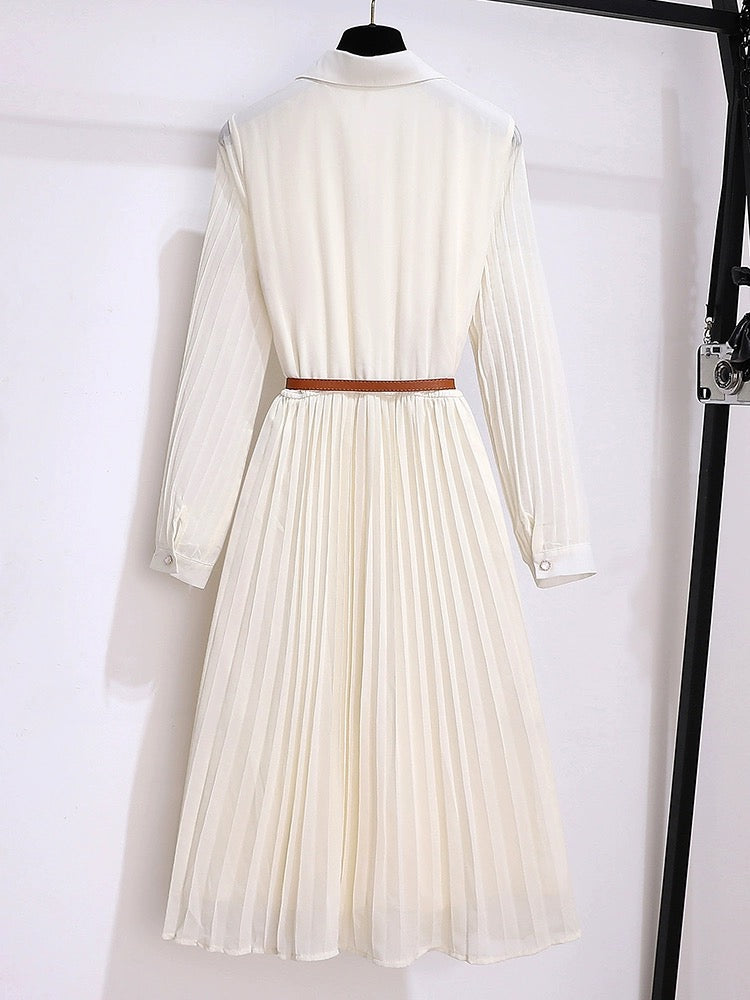 Tea break French long-sleeved dress early spring women's clothing 2024 new style waist slimming gentle temperament shirt long skirt
