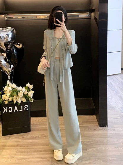 Xiaoxiangfeng high-end fashion suit for women, spring and autumn temperament, professional casual sports wide-leg trousers two-piece set with western style