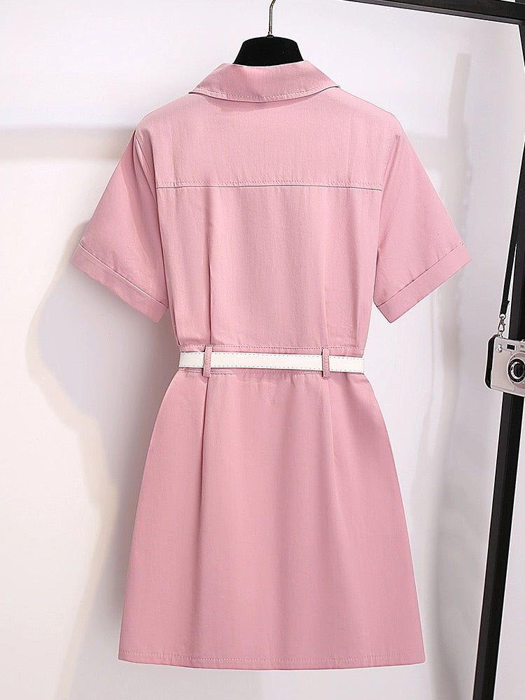 Pink Polo collar dress for women summer 2024 new style small taller casual waist style shirt skirt