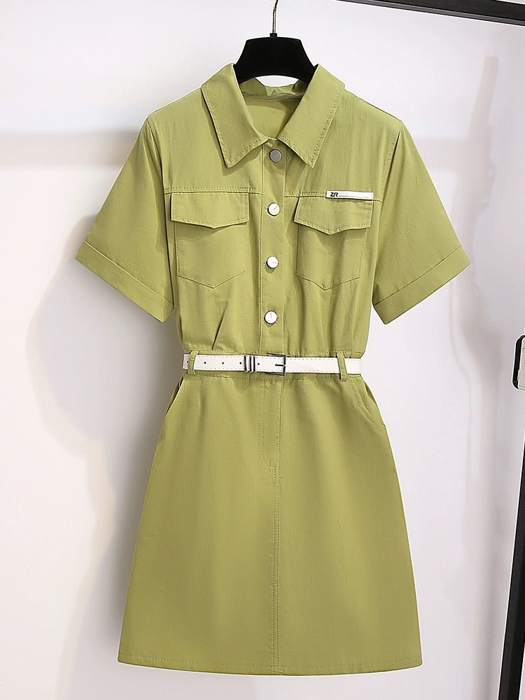 Pink Polo collar dress for women summer 2024 new style small taller casual waist style shirt skirt