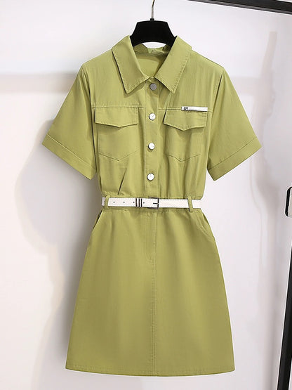Pink Polo collar dress for women summer 2024 new style small taller casual waist style shirt skirt