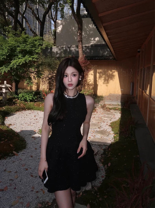 Spring and summer fine diamond collar thousand gold high-end heavy-duty little black dress vest dress birthday small dress female dress