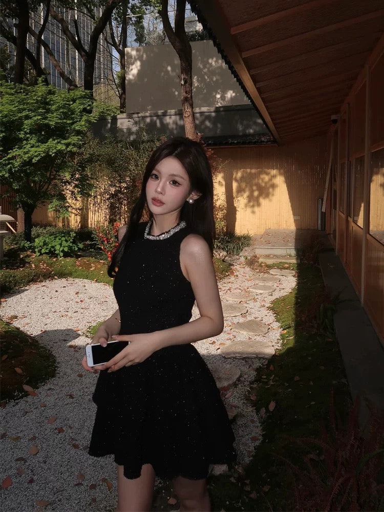 Spring and summer fine diamond collar thousand gold high-end heavy-duty little black dress vest dress birthday small dress female dress