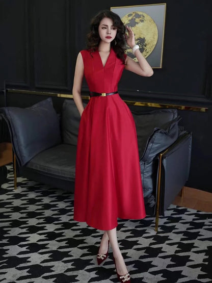 French style light and sophisticated royal sister style red sleeveless dress for women summer 2024 new style high-end long skirt for women