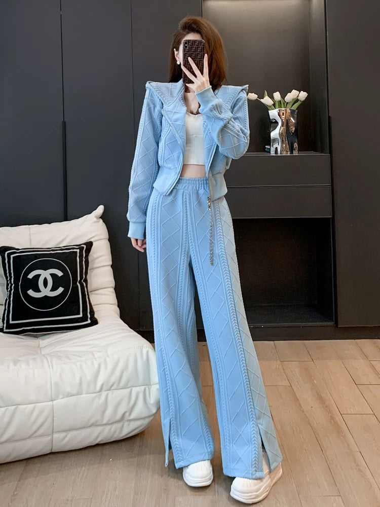 Sports suit for women in autumn and winter, fashionable, casual, age-reducing, European style, streetwear, sweatshirt, wide-leg pants, two-piece set