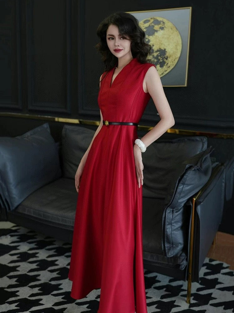French style light and sophisticated royal sister style red sleeveless dress for women summer 2024 new style high-end long skirt for women