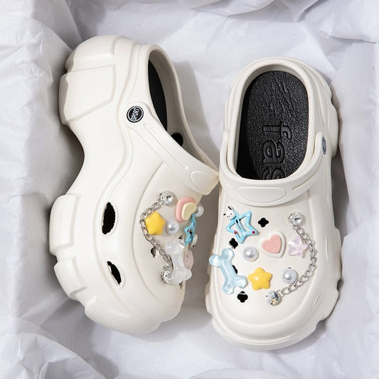 Thick-soled hole shoes female summer cute girls dopamine mesh infrared wear 7.0 heightened EVA two-wear Baotou slippers