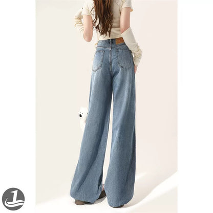 Spring loose jeans for women 2024 new design bear workwear straight wide leg floor-length pants early spring