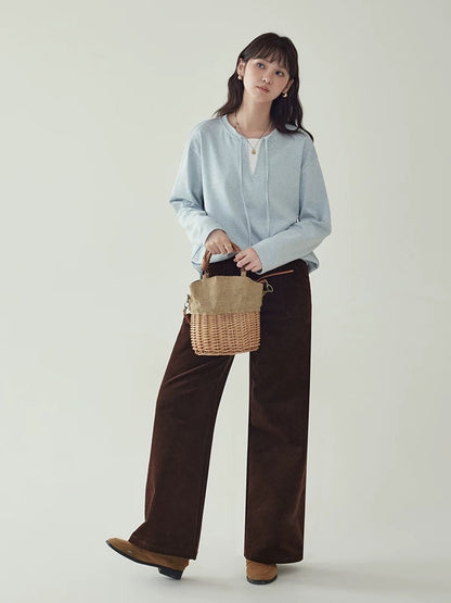 "North Island AMUU" blue strap fake two-piece long-sleeved T-shirt female autumn high-end feeling super good-looking loose top