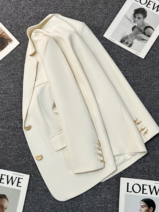 Off-white suit jacket for women 2025 spring and autumn new style high-end street-blasting petite temperament casual Korean suit