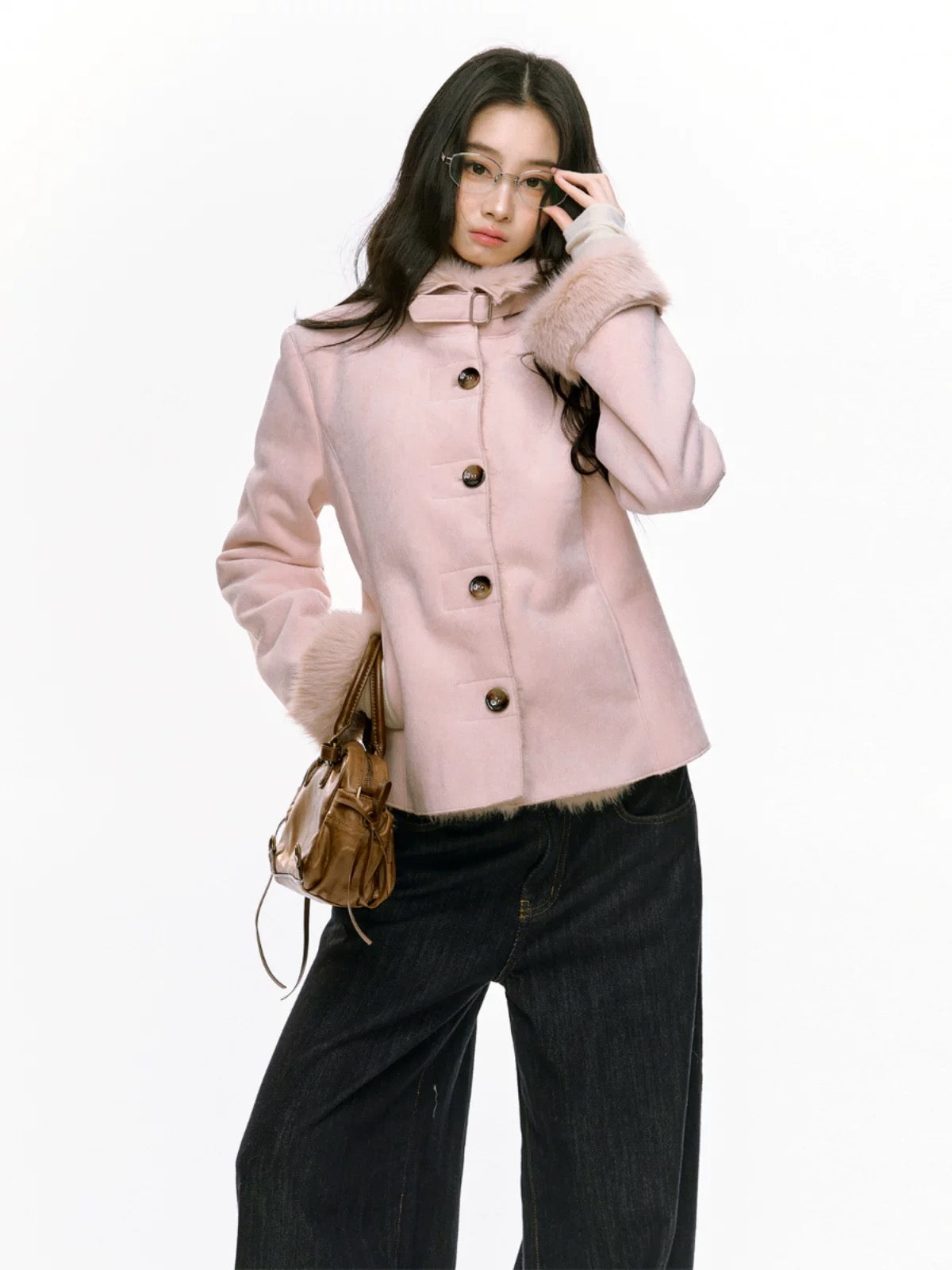 7Shiftin Original Design Autumn/Winter New Two-Tone Slim Fit Plush Coat, Warm Fur-lined Jacket for Women