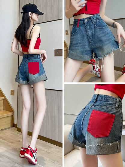 Pear-shaped A-line denim shorts for women 2025 summer thin loose high waist slim hot girl wide leg hot pants