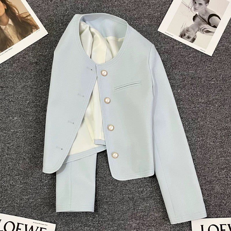 Light blue style suit jacket for women 2025 spring new style high-end small size super good-looking temperament suit