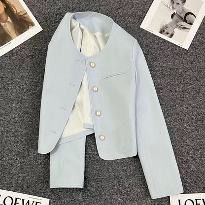 Light blue style suit jacket for women 2025 spring new style high-end small size super good-looking temperament suit