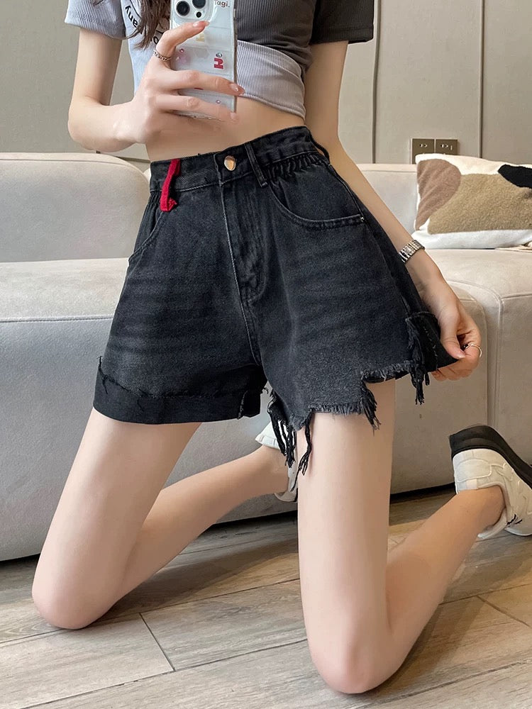 Pear-shaped A-line denim shorts for women 2025 summer thin loose high waist slim hot girl wide leg hot pants