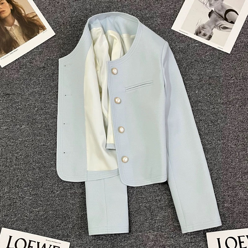 Light blue style suit jacket for women 2025 spring new style high-end small size super good-looking temperament suit