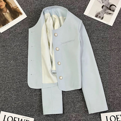 Light blue style suit jacket for women 2025 spring new style high-end small size super good-looking temperament suit