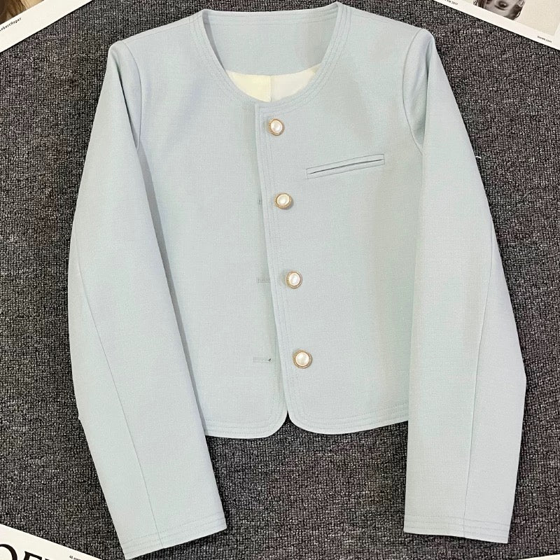 Light blue style suit jacket for women 2025 spring new style high-end small size super good-looking temperament suit