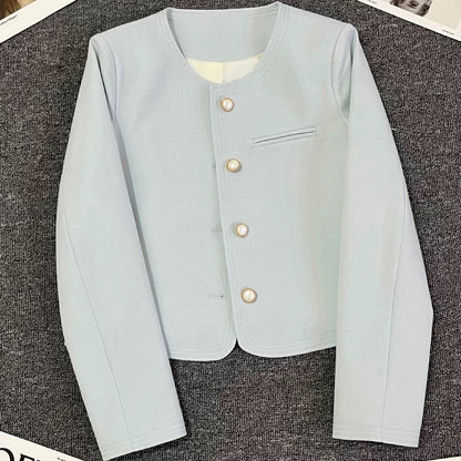 Light blue style suit jacket for women 2025 spring new style high-end small size super good-looking temperament suit