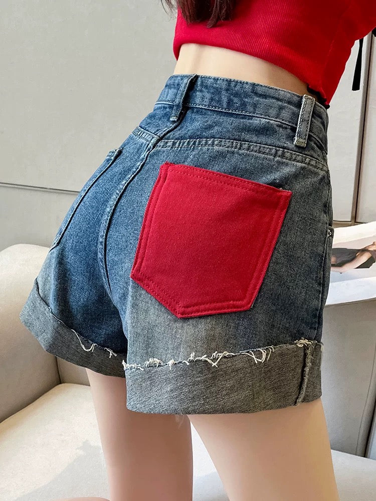 Pear-shaped A-line denim shorts for women 2025 summer thin loose high waist slim hot girl wide leg hot pants