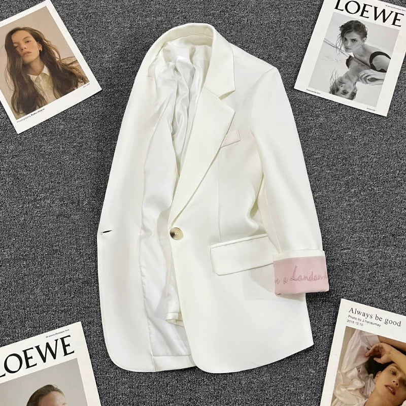 White cuff embroidered suit jacket for women 2024 spring new design fashionable and versatile trendy small suit
