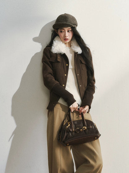 7Shiftin Original Design High-End Retro Casual Slim Fit Fashion Brown Wool Coat Top