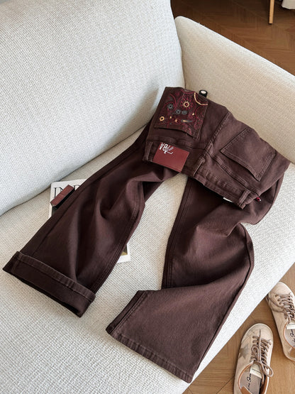 Super popular coffee-colored retro high-waisted slimming straight-leg jeans for women, new summer 2026 style, incredibly stylish casual pants.