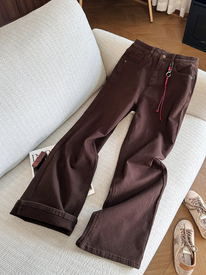 Super popular coffee-colored retro high-waisted slimming straight-leg jeans for women, new summer 2026 style, incredibly stylish casual pants.