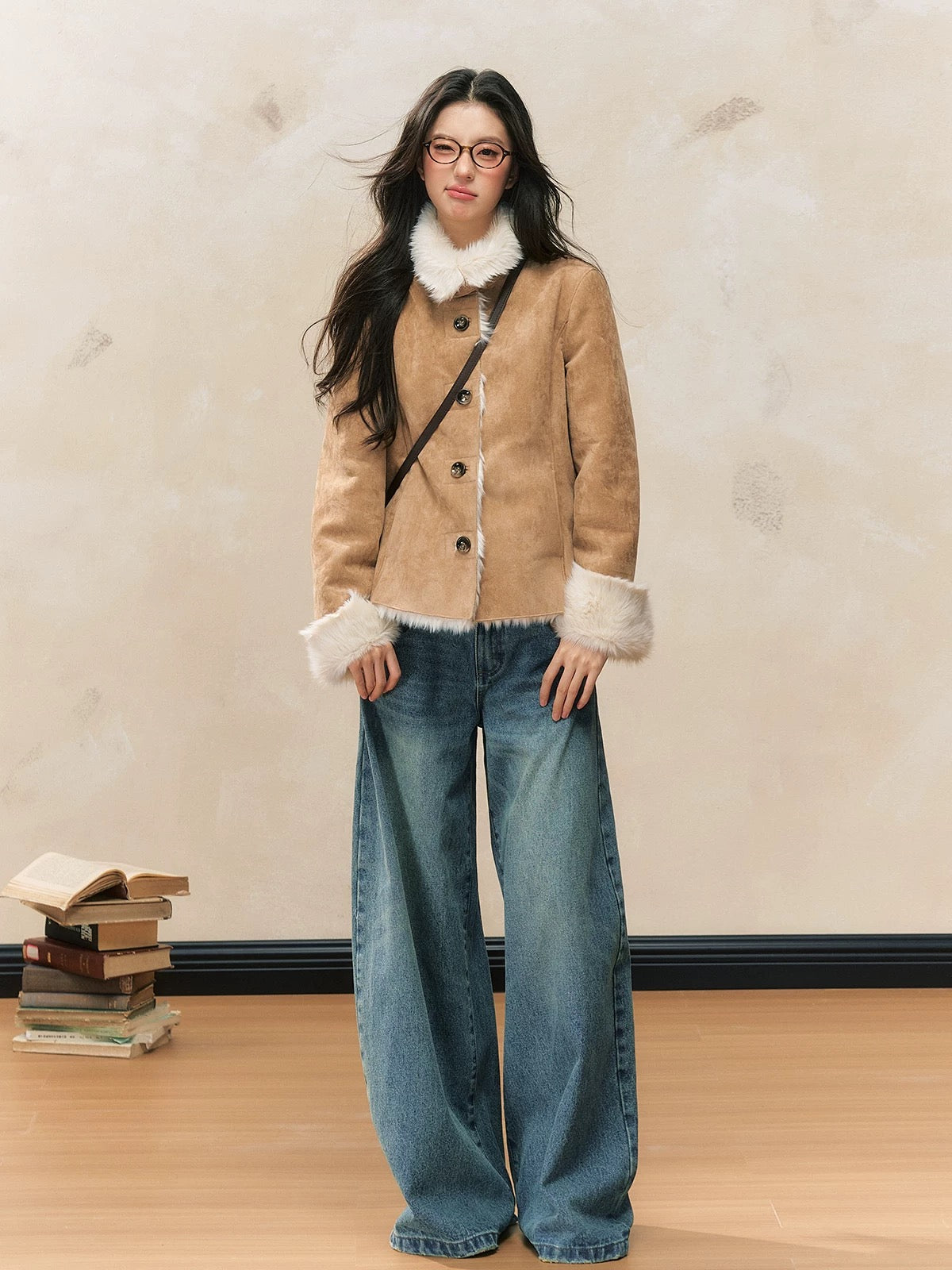 7Shiftin Original Design Autumn/Winter New Slim Fit Plush Coat Khaki Warm Fur-lined Jacket for Women