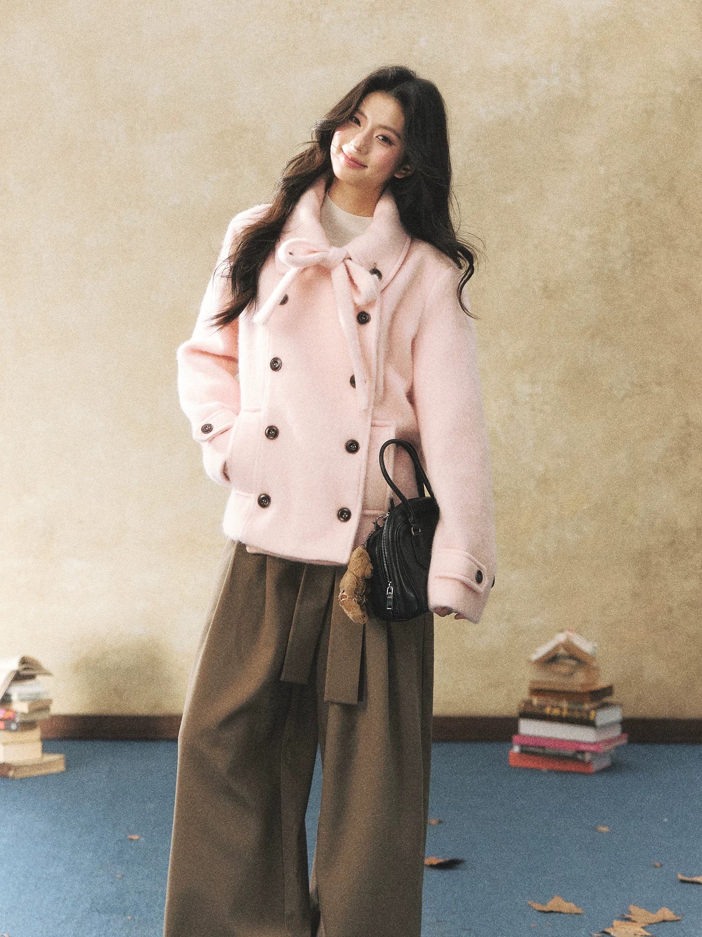 7Shiftin Original Design-Style Belt Wool Coat for Women, Double-Breasted, Warm Winter Coat