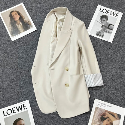Off-white cuff striped suit jacket for women 2025 spring and autumn new design fashionable double-breasted small suit