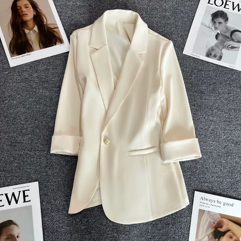 Off-white thin suit jacket for women 2024 summer new style design casual one-button niche suit trend